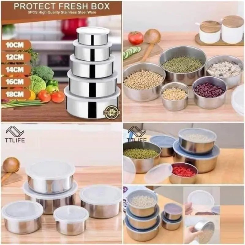5pcs Stain-Less Steel Bowl Set (মাল্টিপারপাস কিচেন বোলস)