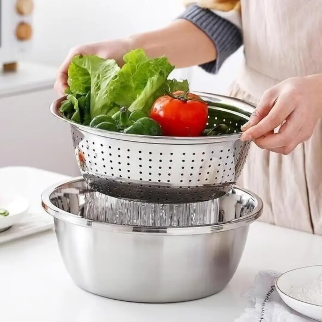 3-in-1 Stainless Steel Basin Set (৩-ইন-১ স্টেইনলেস স্টিল বেসিন সেট)