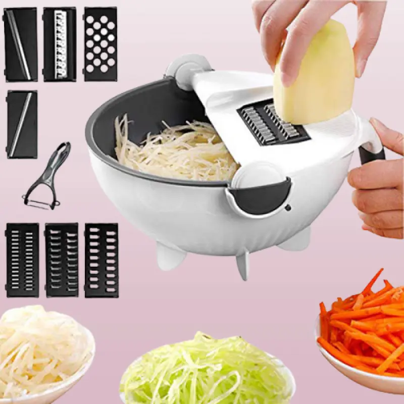 New 9in 1 Multifunction Magic Rotate Vegetable Cutter with Drain Basket (৯-ইন-১ ম্যাজিক রোটেট ভেজিটেবল কাটার ও ড্রেন বাস্কেট)