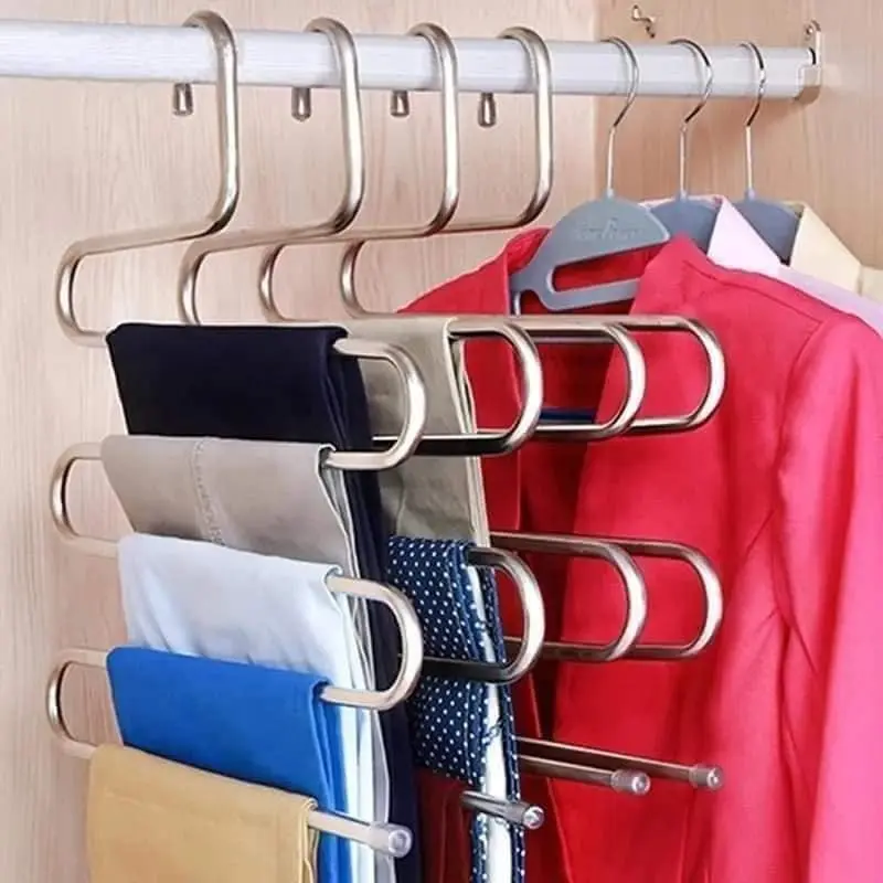 High Quality 5 layers S Shape Stainless Steel Pant and Clothe Hanger (প্রিমিয়াম ৫ লেয়ার S-শেপ স্টেইনলেস স্টিল প্যান্ট ও কাপড় হ্যাঙ্গার)